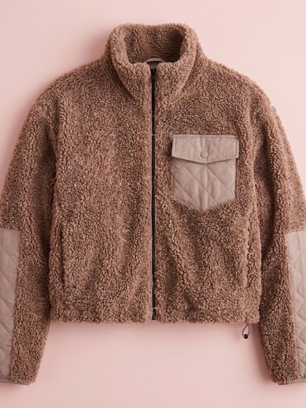 NWT Garage Rose Tinted Brown Fuzz Cropped Jacket Zip-Up